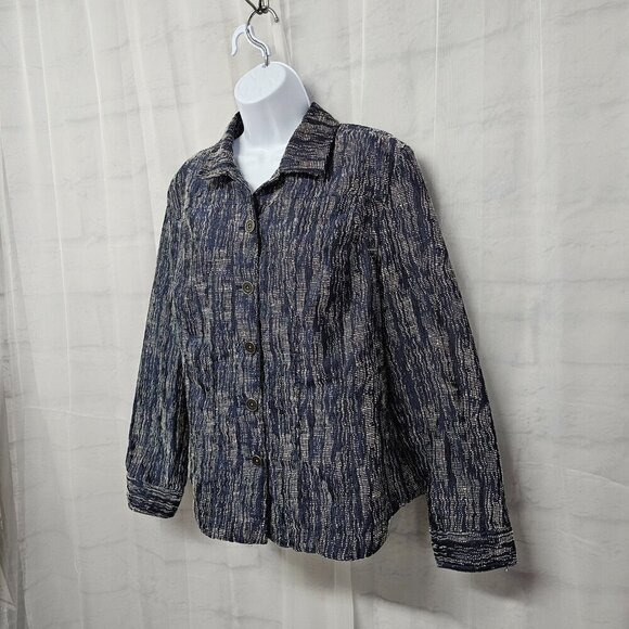 Chico's Blue White Woven Textured Casual Boho Jacket 2 (L) - Picture 4 of 11